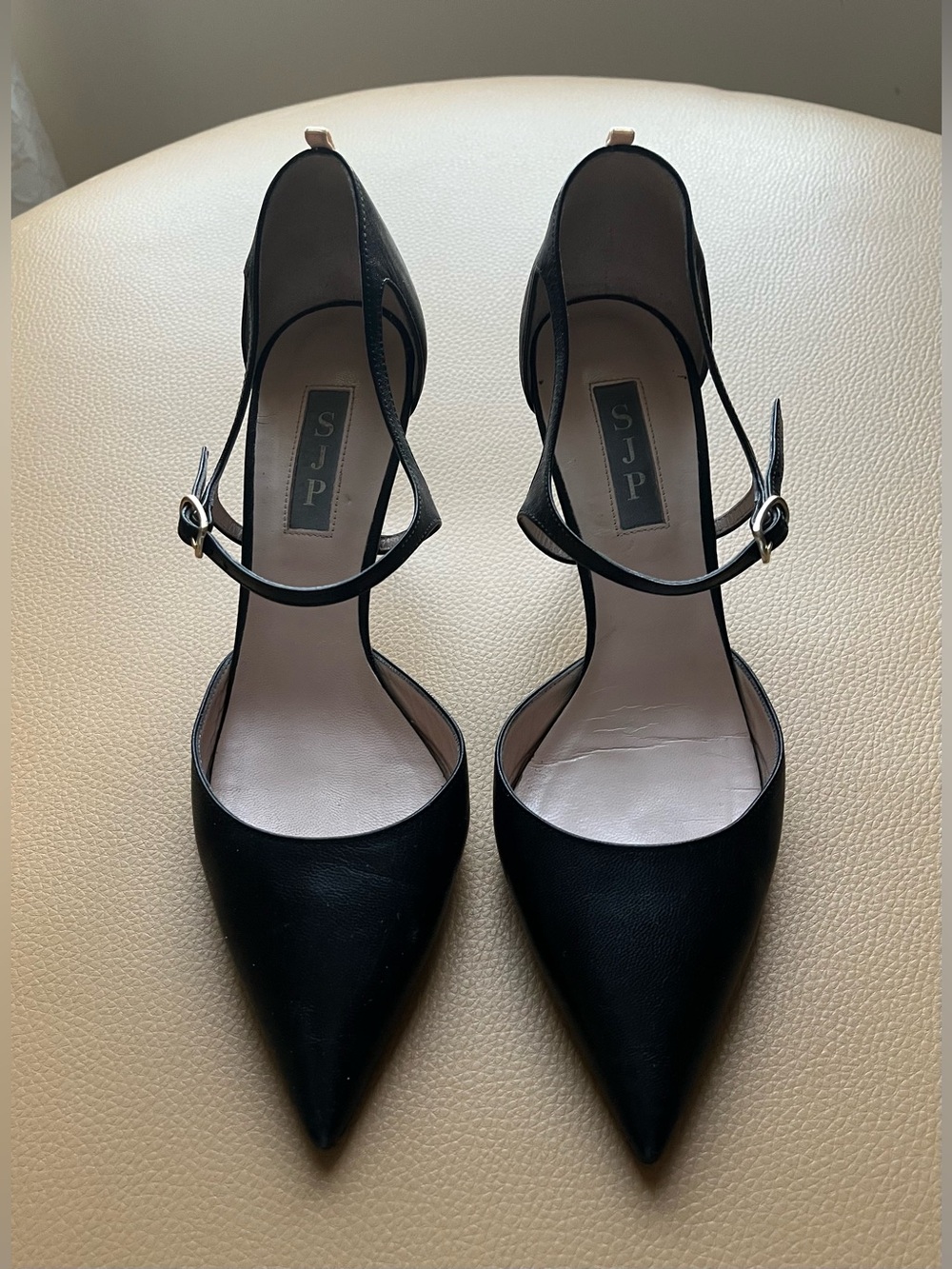 SJP by Sarah Jessica Parker Phoebe Black Leather Pointed Toe d’Orsay Pumps Sz 38